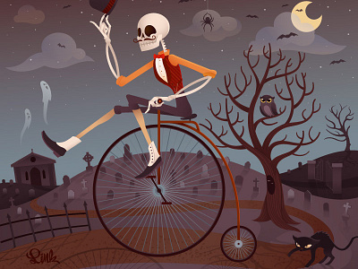 Victorian Skelly cat character design halloween illustration illustrator night owl scary skelleton spooky vector
