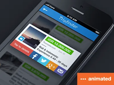 Detail share [animated] animation app budget check clear crisp deals facebook field filters finder flights hotels icon ios iphone list mail minimal modul navigation package search share simple slider social twitter ui ux