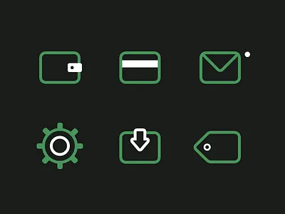 Emily's Icons Rebounded credit card download green icons message outline payment rebound settings stroke tag wallet white