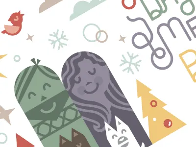 Xmas Fam Card bird bright card cat christmas dog fmily happy illustration merry snow type xmas