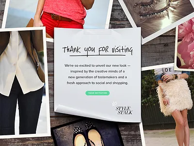 STYLE/STALK landing page classic collage creative curio design desk fashion girly graphic design green handwritten invitation landing page mint note photos polaroid post it san francisco sf slash startup sticky style stylestalk web design