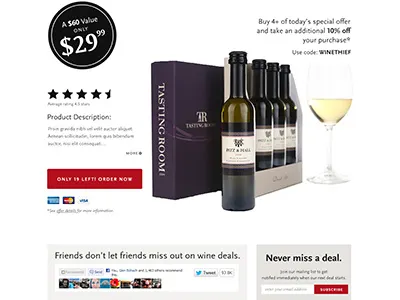 Wine Flash Sale Site ecommerce flash sale grey micro site minimalist one page red responsive scala scala sans web design website white wine yellow