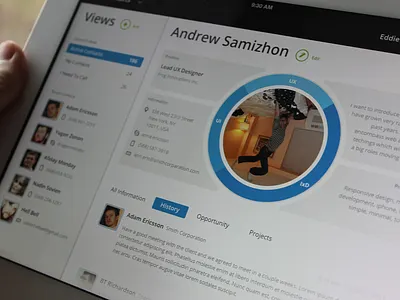 Profile app blue clean designer interface ipad pie profile responsive ui user ux