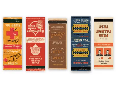 Vintage Matchbooks color design distressed funny icon illustration logo matchbook matches old retro tag texture type vintage