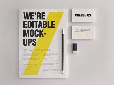 Realistic Stationery Mockups Set 1- Corporate ID 3d branding business business card corporate depth of field design elegant fashion folder giallo identity letter head minimal mockups modern pack presentation professional realism