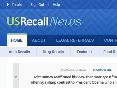 Us Recall News application blog feed icons interface logo long mark navigation news newspaper paper press rss simple sub nav tabs textures ui update watermark weather website widgets wordpress