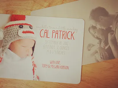 Our Monkey baby birth announcements card
