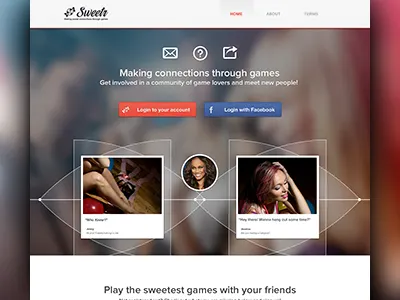 Landing Page active app blur button design facebook game home icon image landing light network page photo pink product responsive sign up social sweet take the tour ui ux web website