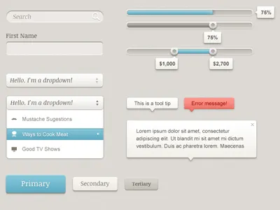 UI Kit buttons check box design drop down fresh tilled soil kit progress radio buttons search sliders texture tool tip ui ui design ui kit