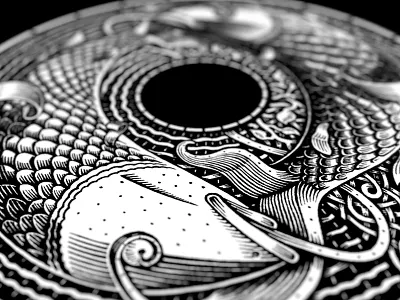 Pisces black white fish illustration pisces scratchboard