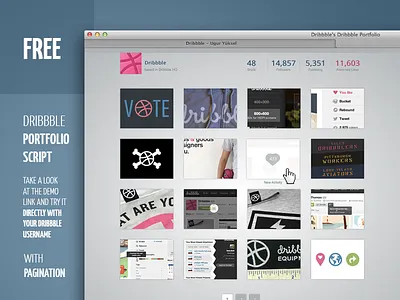 Free - Dribbble Portfolio Script (with pagination) demo free freebie giveaway portfolio script