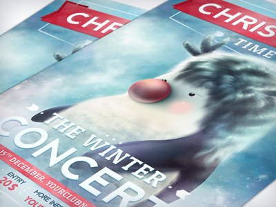 Christmas Flyer - finished character christmas concert flyer graphic river graphicriver holiday illustration lettering party penguin photoshop poster psd ribbon show snow snowman typo typography vintage winter