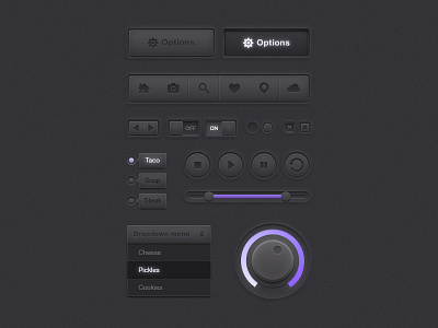 Darkpurple UI Kit button dark drop down icon kit player purple slider ui web
