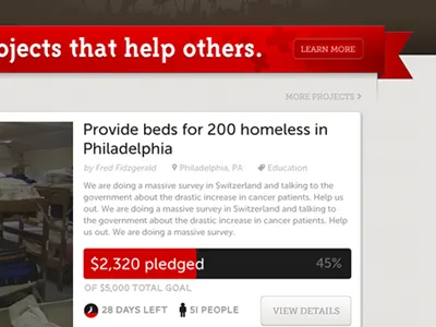 Helpriot Homepage aid brown fundraise help kickstarter platform progress progress bar red ribbon web web design