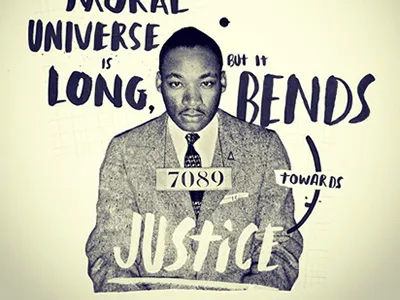 Bends Towards Justice collage illustration mlk type