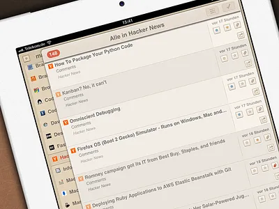 Mr Reader RSS App Theme Portrait View (WIP) app apple article folder glyphs gui iconography icons ipad read reset retina rockatee rss settings simple slick ui unread