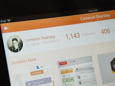 Cameron's Profile cameron feed followers following ipad profile ui