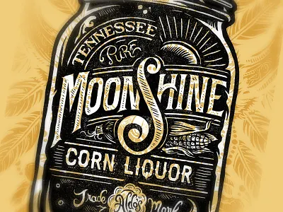 Pure Tennessee Moonshine Corn Liquor art branding castle derrick derrick castle design drawing graphic design illustration liquor moonshine nashville nashvillemafia straw castle tennessee typography
