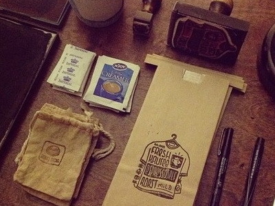 Filling Orders coffee hand lettering natural package design print stamps wood