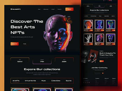 NFT Marketplace Landing Page Website artwork crypto art cryptoart digital art eftiar graphic design kitty uix landing page marketplace nft nft design nftart nfts studio ui uiux ux web webdesign website design