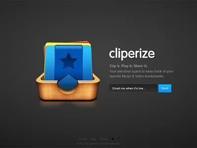 Cliperize Page Alternate Version app bookmark cliperize email music subscribtion ui ux video web webapp