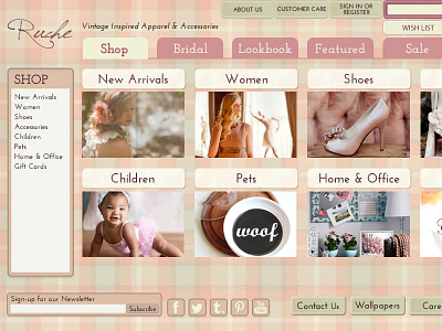 Ruche Selection girly plaid redesign vintage website
