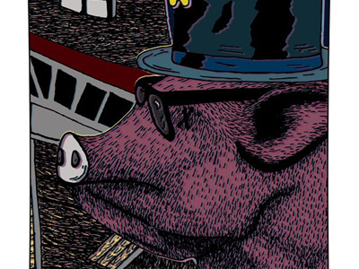 Unlikely Pals In Prohibition I blind illustration ink pen pig snowboard