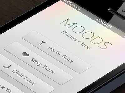 Moods Closeup colors entertain hue iphone itunes led lighting lights mood music party remote retina tunes web webapp