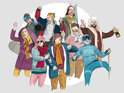 Ski Tribes aro character illustration people ryanair ski snowboard vector