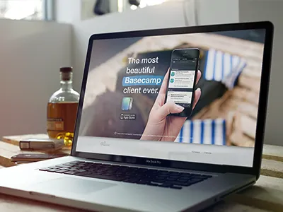 Camp Landing app basecamp big photo camp design iphone landing page macbook poland ui website