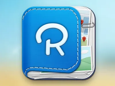 iOS App Icon v2 app book clip icon ios journal leather location map paper photo realistic stitch