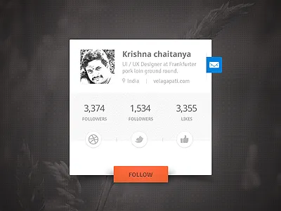 User Profile Social Widget blue clean dark dribbble facebook follow mail message minimal orange profile psd social twitter user user profile widget