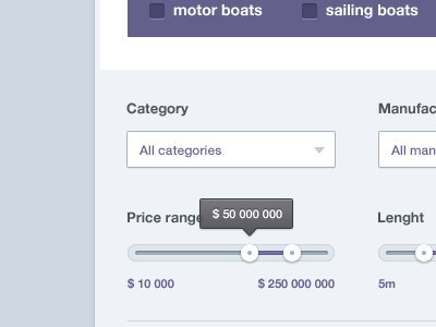 Simple search blue button dropdown interface kit menu purple range result search ui ux web website