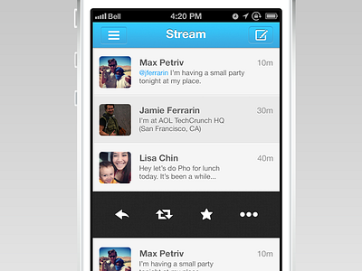 App.Net Client: Global Feed View app.net favorites ios iphone mentions menu settings stream ui user interface ux