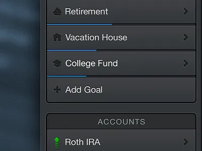 Navigation + Progress button dark finance goals indicator ios ipad navigation progress wealth management