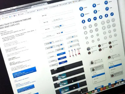 GUI Video interactive tool blue components elements gui icons over states tag tags timeline ui video