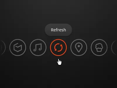 Icon-based navigation apps black circle dark deiner erik food icons location menu music navigation orange places refresh selected tooltip ui