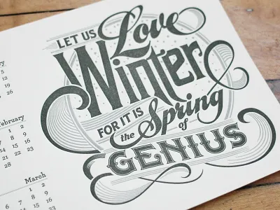 Winter Letterpress Calendar Card letterpress swooshes type winter