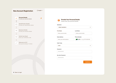 Account Registration Stepper registration stepper