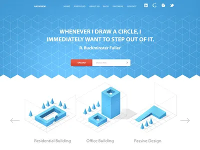 Archiview architecture blue buildings clean flat layout minimal ui ux website