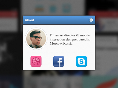 Making my new folio website blur contacts facebook popup skype web