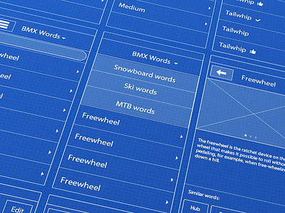 Wireframes blue print bmx iphone mockups mtg ride ski snowboard user experience ux whitescape wireframes