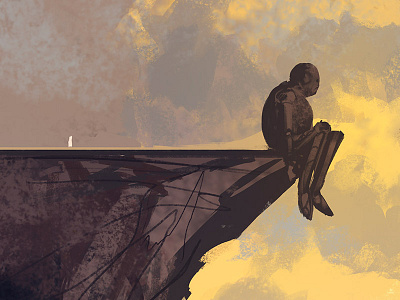 Sad robot concept art illustration