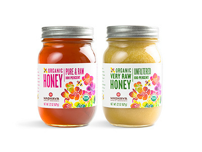 Organic Honey Packaging bee flowers hand type honey illustration madhava organic packaging steve bullock watercolor