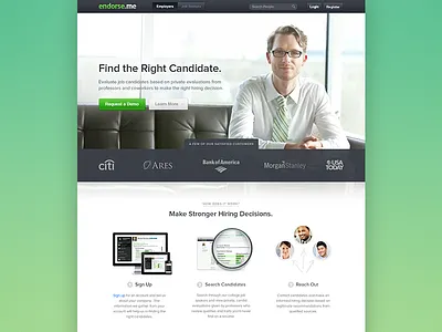Endorse.me Homepage button home home page landing landing page login logos magnifying glass photo register search steps ui ux web website