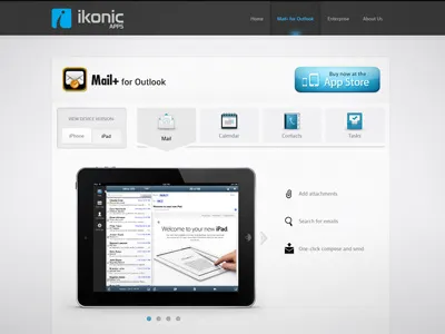Ikonic Apps - Website app apple apps blue button clean full gray homepage ipad mail mobile page swipe switch tabs website white