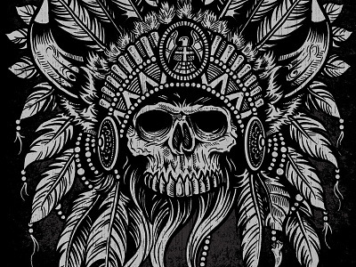 Thread Council's - Warrior americana art castle derrick derrick castle design drawing feathers graphic design headdress illustration nashville nashvillemafia native native american skull straw castle thread council tribal warrior