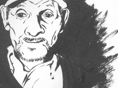 Viejito black and white ink sketch