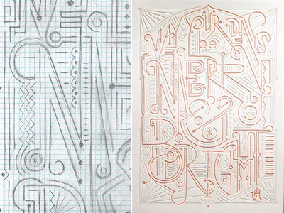 Merry & Bright christmas card hand lettering lettering letterpress sketch typography xmas