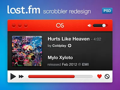 Last.fm Scrobbler Redesign app black coldplay component concept freebie gemicon hidpi interface itunes last fm last.fm lastfm mac metal music osx player psd rdio re design red redesign retina scrobble scrobbler sound spotify ui widget